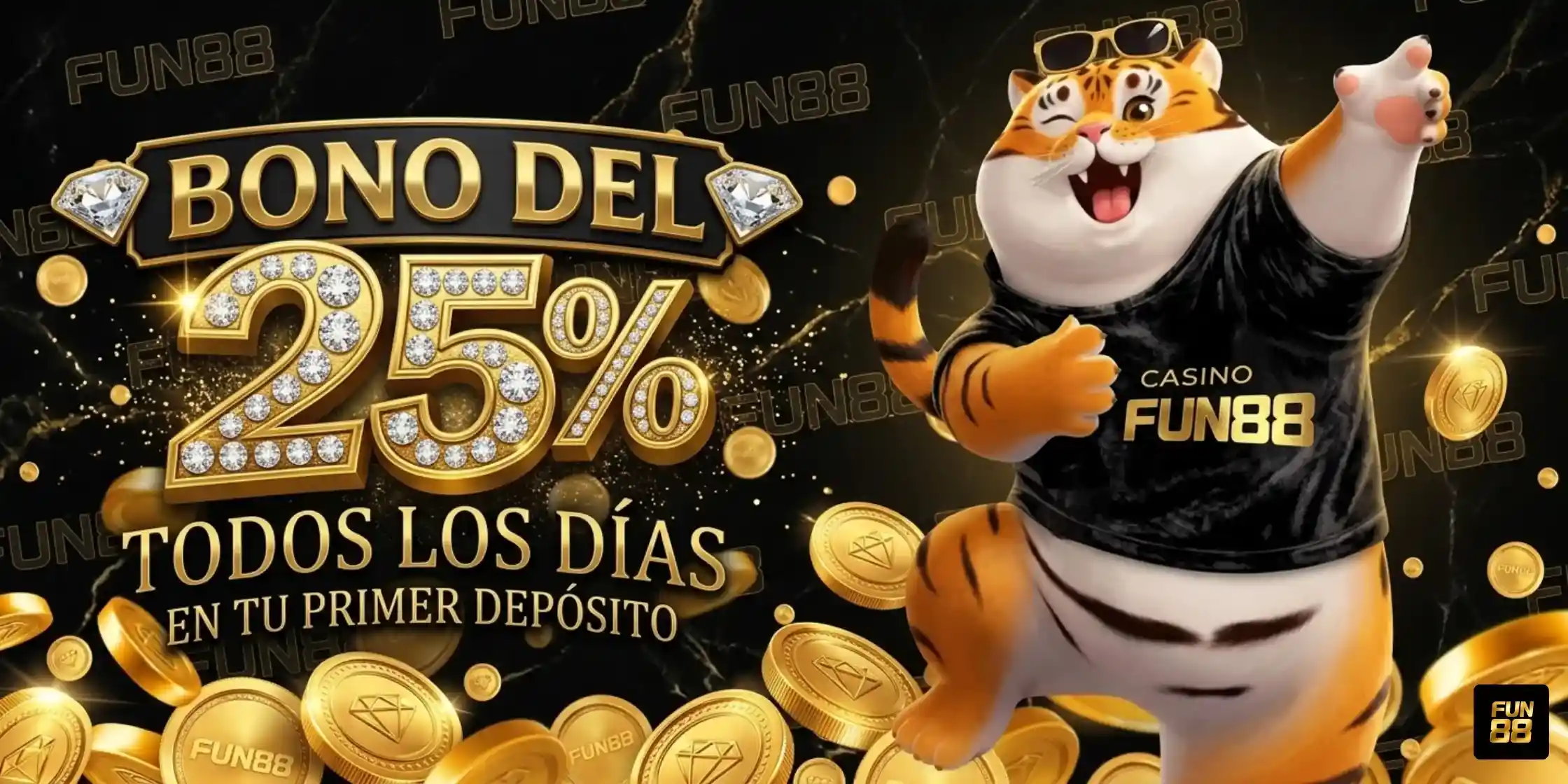 Bono de bienvenida FUN88 México - 25% en primer depósito diario para tragamonedas
